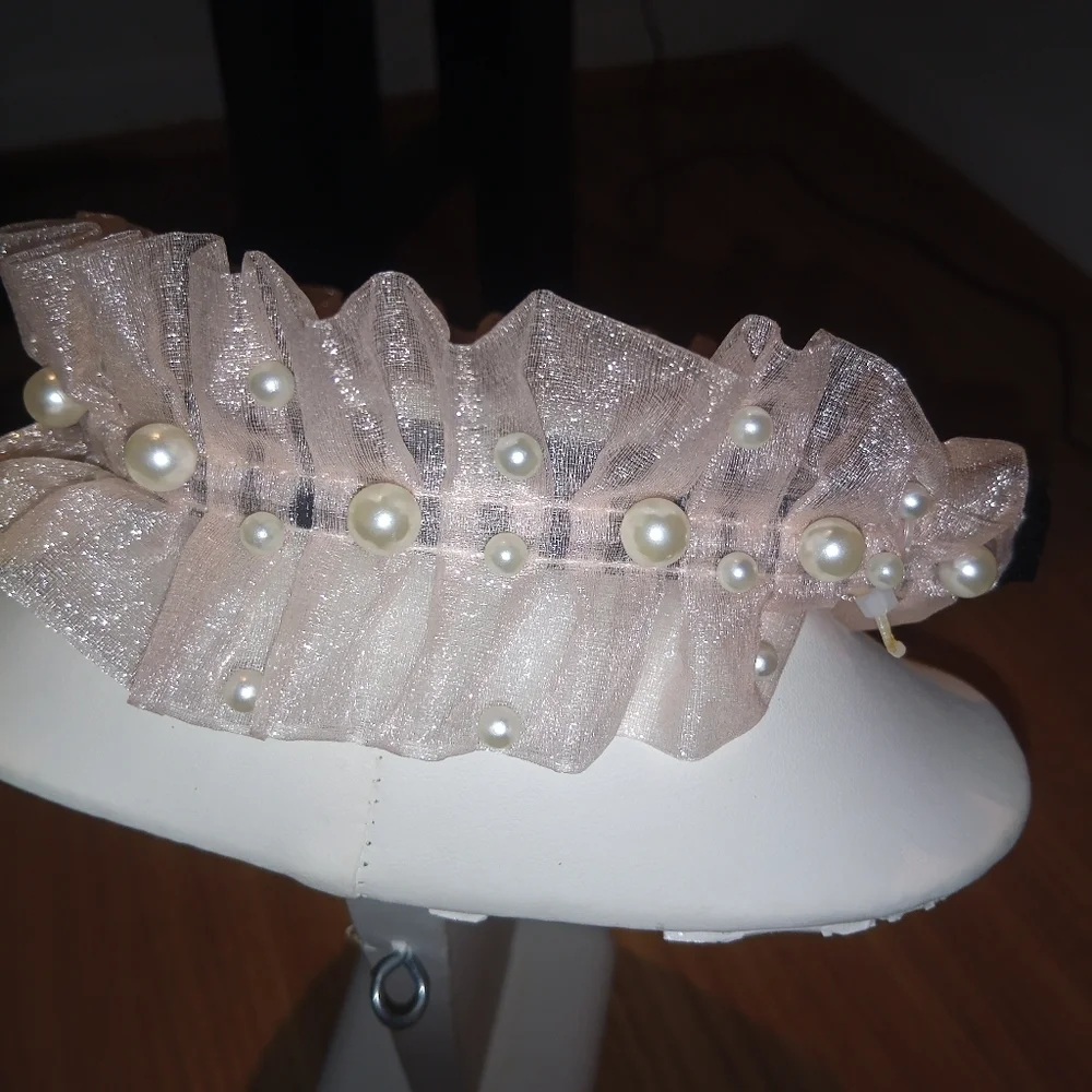 Gorgeous Pink Ruffled Tulle Headband with Faux Pearls | Bridal, Coquette, Fairyc